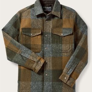 Filson Lined Mackinaw Wool Jac Shirt Dark Military Plaid, Tag Small Fits Medium